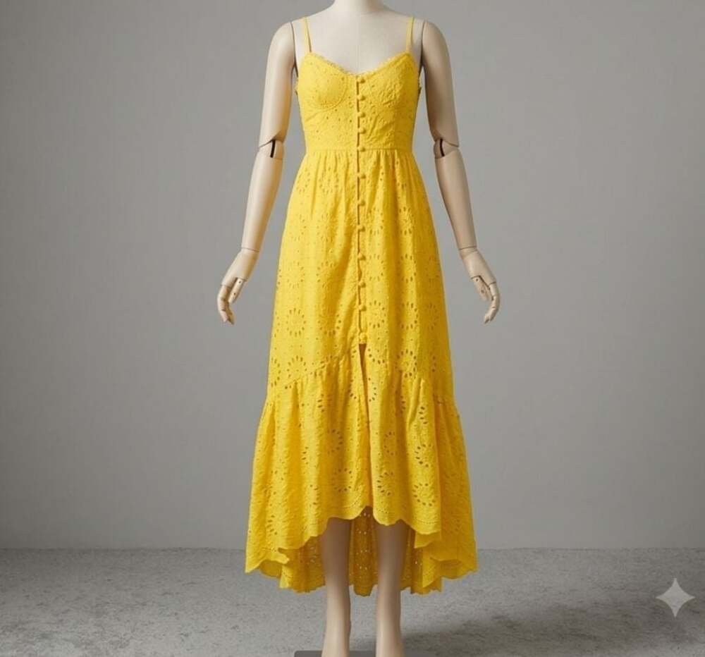 Eyelet Maxi Dress in Yellow